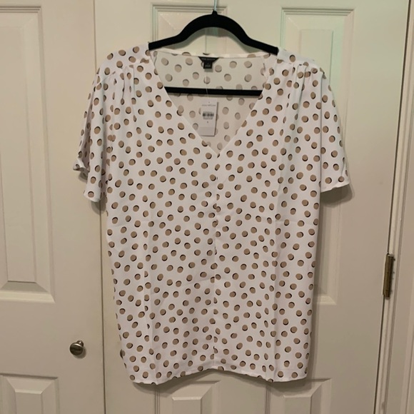 Ann Taylor Short Sleeve Mixed Media Blouse - Picture 1 of 7